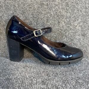 PEPE MENARGUES Blue Patent Leather Clara Mary Jane 7.5 Block Heel Pumps Comfort